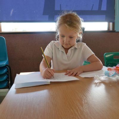 One pupil concentrating on their drawing