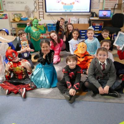 Year 2 pupils dressed up as various book characters for WBD