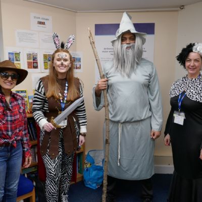 Staff members dressed as various book characters for WBD