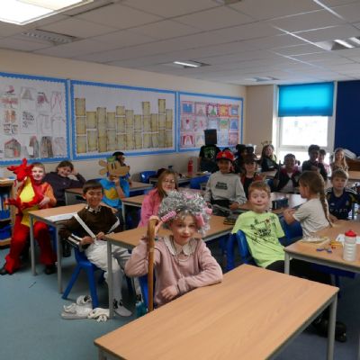 Year 4 pupils dressed up as various book characters for WBD