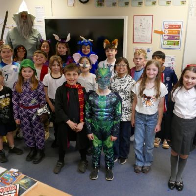Year 4 pupils dressed up as various book characters for WBD